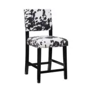 Linon Home Decor Bar Stool 24" High Back Wood Black, Cow Print Polyester Seat