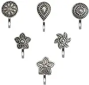 [VAMA] Women's German Silver Press On Oxidized Nose Ring Pin Stud Combo Offer Oxidised Black Metal Jewellery For