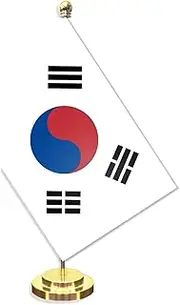 Korea Desk Small Flag Set,5×8 Inch Mini South Korean Desktop Banner,12" Metal Solid Pole Decor,Tiny Digital Printed Polyester Banner With Golden Base