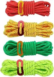 8-Piece Set of 4 Ropes, Tent Rope, 2 Reflective Materials, Length 1.6 ft (4 m), Diameter 0.2 inches (5 mm), Paracord Guy Rope, Tarp Rope, Camping Cord, Outdoor Tarp, Tent Fixing, Tent Rope