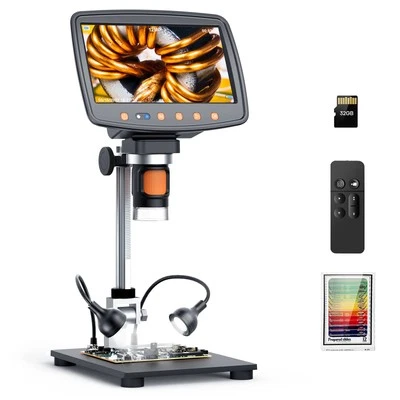 7'' Digital Microscope 1500X, HDMI LCD Microscope 8.5'’ Longer Stand, Coin Mi...