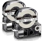 Absonic LK-4TBN ST12KW LC-4TBN9 LabelWorks Clear LK Label Tape Cartridge Compatible for Epson LW-300 LW-400 LW-500 LW-600P LW-700 Label Maker, Black on Clear, 1/2'' x 26.2', 12mm x 8m, 2-Pack