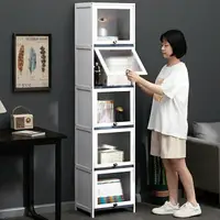 在飛比找樂天市場購物網優惠-書櫃現代簡約帶門防塵格子櫃組合立櫃窄櫃儲物櫃置物書架落地實木