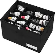 BDZBREN Shoe Organizer for Closet, Fits 16 Pairs, Large Shoe Box Storage Containers, Clear Foldable Shoe Storage Bins w/Bottom Support, Space Saving Shoes Holder w/Reinforced Handles (Black)