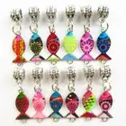 12Pcs Rainbow Enamel Fish Tibetan Silver Big Hole Pendant Bead