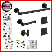Complete 5-Piece Wall-Mounted Bathroom Hardware - Matte Black Stainless Accents