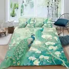 Peacocks Duvet Cover Full Size White Flowers Bedding Set Floral Branch Bed Sets