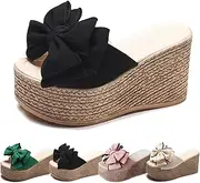 [Generic] Women's Wedge Flip Flops with Bow, Platform Espadrille Sandals, Summer Beach Slides, Open Toe Comfy Thong Slippers