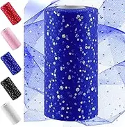 Swpeet 6 Inch by 50 Yards Royal Blue Glitter Tulle Fabric Roll, Fabric Spool Sparkling Tulle Ribbon, Netting Polyester Spool for DIY Birthday Party Wedding Decorations Christmas Craft Supplies