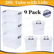 9 x 20L Clear Plastic Storage Box Stackable Container Organizer Kitchen Wardrobe