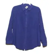 Chico's Blue Grotto Eyelet Mix Shirt Size 1 (8) Roll tab sleeves NEW