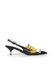 Fringe Trimmed Leather Slingback Pumps