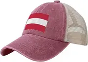 [Generic] Flag of Austria Cowboy Mesh Baseball Cap for Austrian Man Woman Outdoor Adjustable Denim Hat