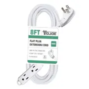 8 ft Flat Plug Extension Cord with Multiple Outlets 3 Prong, 3 8 Foot White