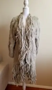Emilio Pucci Women's Rabbit Fur Grey Jacket Sweater Coat Outerwear Size S