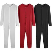 Men's One Piece Long Johns Night Gown-c Black 3XL