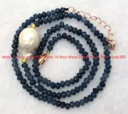 Faceted 2x4mm Blue Kuanite Rondelle Gems Beads White Baroque Pearl Necklace 20"