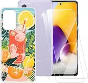 Summer time Pattern Case Compatible with Samsung Galaxy A72 5G + [2 Pack] Screen Protector Tempered Glass, Shockproof Case Cover for Samsung Galaxy A72 4G (6.7 inch)