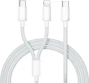 Multi USB Charging Cable - 2M Braided 2 in 1 Fast USB Cable，USB C to USB C and to Lightning Cable for iPhone 16 Pro Max 15 14 13 12 Samsung Google iPad Multiple Phone Charger