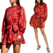 Alice + Olivia Janis Godet Mini Dress Red Floral Size 8 / Medium NWT