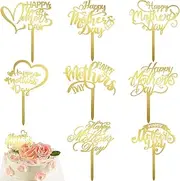Happy Mother Day Cake Topper Acrylic Cake Topper Mothers Day Cupcake Topper Heart Shaped Cake Picks Cake Accessories for Birthday Mothers Day Cake Decoration Party,9PCS