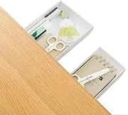 Yitaocity 2Pcs Under Desk Storage Drawers, Under Desk Drawer Slide Out, Self- Adhesive Hidden Plastic Desk Organizers and Storage Trays for Office School Home (White, S+L)