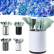 Cutlery rack, super large 360° rotation, for counter organizer Stainless steel storage Cooking silver ball box, 3 grid cutlery, spoons, spatula, tools, cutlery container (white)