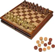 WE Games Medieval Chess & Checkers Set - Wood Board - 15 in