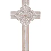 LVD MDF Cross Vintage Fleur Home/Room Lounge Decor Display 22x40cm Natural
