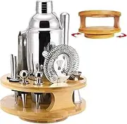 Omiention 12-Piece Premium Bartender Kit with Stainless Steel Cocktail Shaker & Bamboo Stand - 350ml/12oz Professional Bar Tools Set for Home Bars, Bartenders and Mixologists