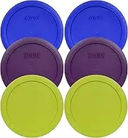 Pyrex 7201-PC Round 4 Cup Storage Container Lids for Glass Bowls (2-Light Blue, 2-Purple, 2-Edamame Green)