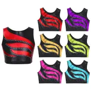 Kids Girls Vest Stage Costume Sequins Performance Tank Yoga Gymnastics Crop TopS