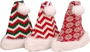 [Tummy Tub] Xmas Hat,Christmas Santa Party Hats,3pcs Decorative Plush Santa Hat Adult Knitted Wool Ball Striped Snowflake Christmas Hat Set for Women Men Adults (Assorted Color) Party Favors