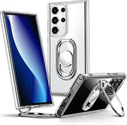 [SHIELDS UP] for Galaxy S22 Ultra Case with Stand, Samsung S22 Ultra Case Clear with Double Ring Holder [Adjustable & Foldable] Shockproof Protective Cover for Samsung Galaxy S22 Ultra - Clear