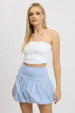 Blue Stripe Bubble Skirt High Rise Rib Waist Mini Balloon - Size 14L, Women's Skater Skirt