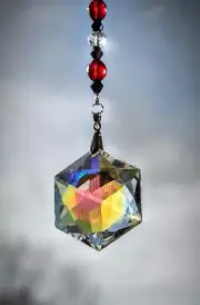 Handmade Crystal hexagon 50mAB 12" tree of life suncatcher, crystals/ clasp