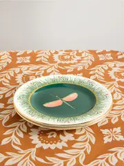 [La DoubleJ] La DoubleJ - Set Of Two Gold-plated Printed Porcelain Dinner Plates - Green - One size One size Green