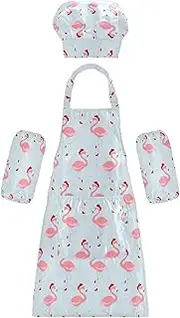 AIXIWAWA Kids Apron Chef Hat Set, Child Kitchen Bib Aprons Adjustable for Cooking Baking Painting (Flamingos with Santa Hat)