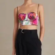 NEW BEC BRIDGE Crop Top sz 8 US 4 IRREDESCENCE BODICE Pink Lurex Cute Sexy