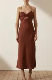 Shona Joy Luxe Twist Front Midi Dress - Sangria Size 10/ RRP $295
