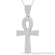 Ankh Cross Key-of-Life Cubic Zirconia Sterling Silver & Rhodium Egyptian Pendant