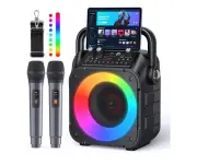 Karaoke Machine with 2 Wireless Microphones,Portable Bluetooth 5.1 Speaker Light