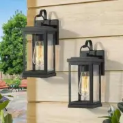 LNC 1-Light Matte Black Hardwired Outdoor Wall Lantern Sconce with Seeded (2 PK)