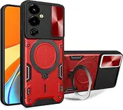 [Generic] Compatible with Samsung Galaxy A55 5G Case,Car Mount Magnetic,Compatible with Samsung Galaxy A55 5G SM-A556V Built-in Kickstand with Slide Lens Case Cover Red