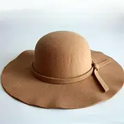 [lkpoijuh] Women Sun Hat Vintage Lady Wide Large Plush Felt Cap Casual Summer Beach Floppy Sun Hat (Color : Khaki)