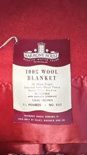 Vintage #8127 Full Double 100% Wool Cherry Red Harmony House Blanket, New