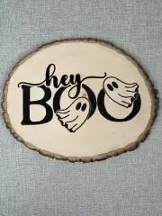 Handmade Art Decor Live Edge Wood Burned Halloween Ghosts Boo Pyrography