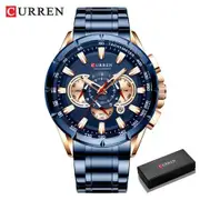 Sport Chronograph Men's Watches Stainless Steel Band Wristwatch Big Dial Quartz Clock with Luminous Pointers