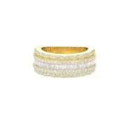 1.88ct Round & Baguette Moissanite 14k Gold Plated 5 Row Ring Band for Women