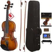 CECILIO CVN300 Solidwood Ebony Fitted Violin W D'Addario Prelude Strings, SZ 3/4